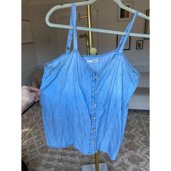 Sonoma Chambray Button-Front Tank Top Adjustable Straps 100 Cotton Natural Fiber - Picture 1 of 4